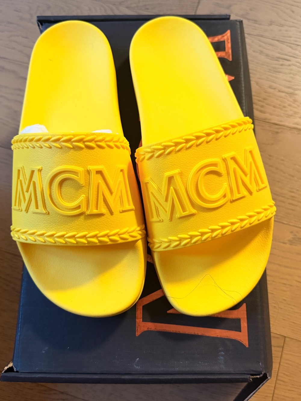 MCM Yellow Logo Slide Sandals